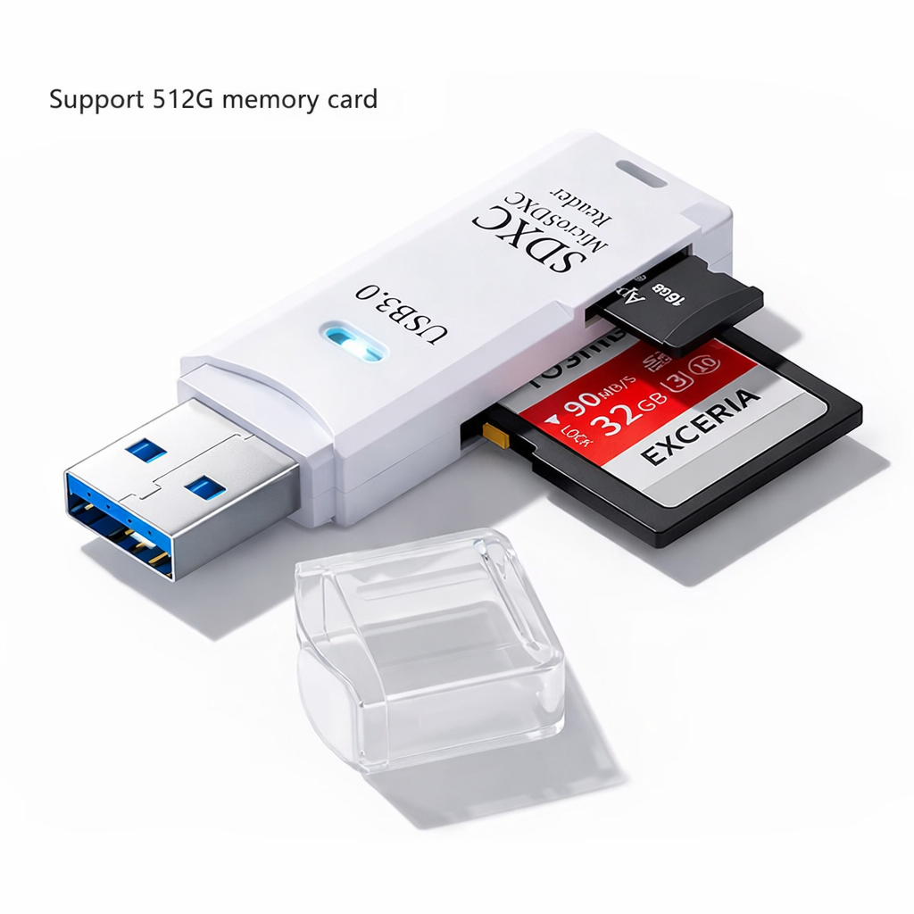 Leitor de Cartão USB 3.0 Dual Slot 2 em 1 SD e Micro SD TF Compatível com SDHC SDXC MMC para Windows Mac e Linux