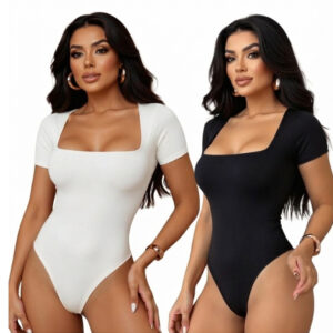 KIT 2 BODY FEMININO MANGA CURTA DECOTE QUADRADO BÁSICO FORRO DUPLO