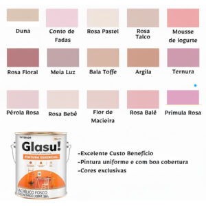 Tinta Parede Acrílica Glasu! Pintura Essencial Tons de Rosa Suvinil – Antimofo Rende Muito Coral