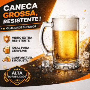 Kit Jogo 12 Canecas De Chopp 500ml Vidro Grossa Resistente Cerveja Profissional Restaurante Hotel Buffet Bar