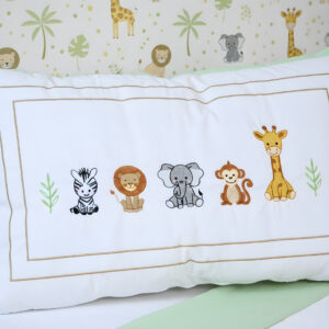 Kit Protetor Berço Padrão Americano Bichinhos Safari Verde Caqui Azul Menino Algodão Trança