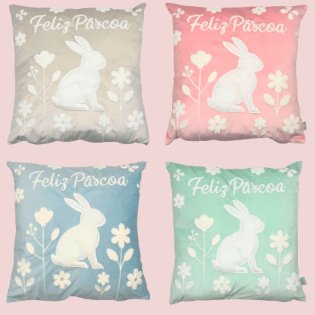 Capa de Almofada Bordada Páscoa 43x43cm Decorativas para Quarto Sala e Decoração