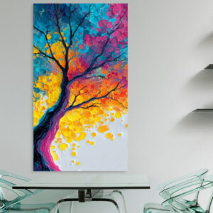 Quadro Decorativo 110x80cm Árvore Abstrata Colorida Moderna Grande para Sala e Escritório