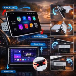 Central Multimídia 10.1” Giratória CarPlay Android Auto Sem Fio e Espelhamento iOS Android FullHD