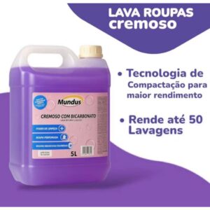 Sabão Líquido Premium 5L Mundus Com Bicarbonato – Limpeza Profissional Profunda e Brancura Impecável Rende Muito