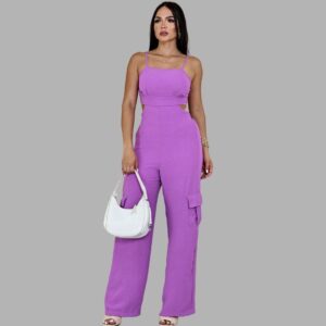 Macacão Pantalona Duna Cargo Elegância e Estilo com Recortes nas Cintura