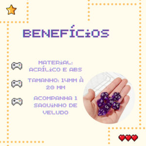 Kit De Dados RPG D&D Roxo 7 Peças D4 D6 D8 D10 D% D12 D20 Tabuleiro Jogos de Mesa Poliédricos