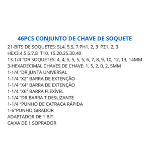 Kit De Ferramentas 46 Peças Jogo De Soquetes 1/4 Chave Catraca Reversível Maleta Completo Pressão