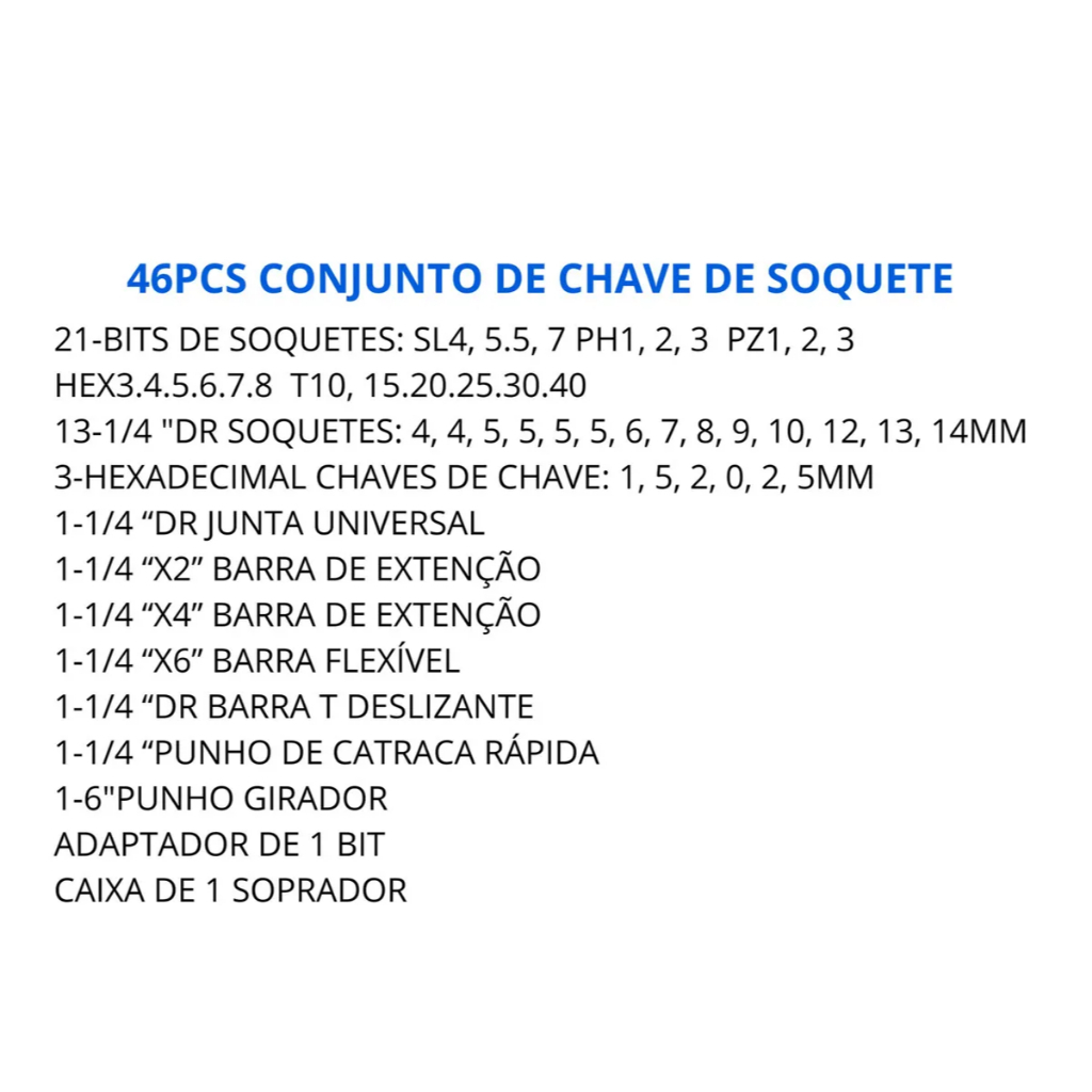 Kit De Ferramentas 46 Peças Jogo De Soquetes 1/4 Chave Catraca Reversível Maleta Completo Pressão