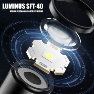 Lanterna Super Potente 200000 lm de alta De 6 Modos Luz com fonte de luz dupla COB recarregável tipo-C