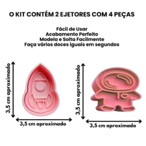 Kit 2 Modeladores Ejetores Astronauta para Brigadeiro, Doce, Docinhos, Confeitaria – 4 Peças