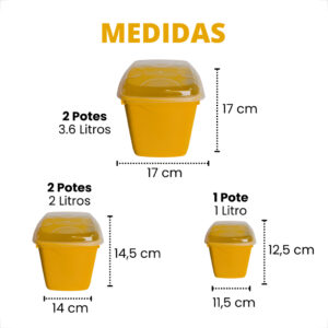 Kit Potes Plástico 5 Unidades Organizador Porta Mantimentos Comida Arroz Tempero Feijão Arroz Sal