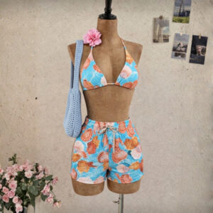 Conjunto Trikini Biquini 3 Peças Short Praia Moda Tendência Verão Biquíni Piscina