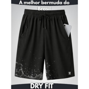 Bermuda Shorts Masculino Dry Fit Academia Tactel com Elastano Bolso Futebol Corrida