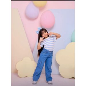 Calça Jeans Cargo  infantil Juvenil  Wide Leg Premium Moda Kids Estilo Gringa Blogueirinha Confortável