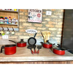 Jogo 8 Peças Panelas Teflon Antiaderente Frigideira Fervedor Caçarola Talheres Kit Tampa De Vidro