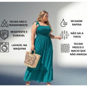 Vestido roupas femininas plus size longo três marias soltinho com alças de amarrar G1 G2 G3 básico dia a dia verão