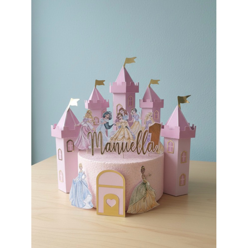 Topo de bolo castelo princesa 3D Pegue e monte