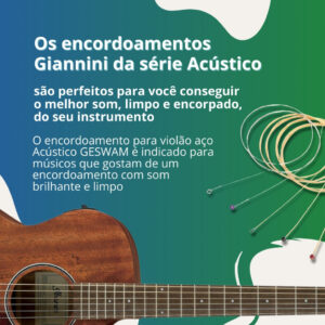 Encordoamento Giannini Com Bolinha Geswam Encordoamento Violão Aço 010 Corda de Violão de Aço Bronze