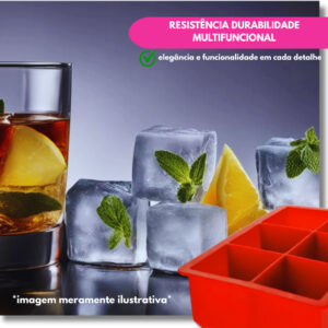 Kit Forma Silicone Gelo Grande 6 Cubos Flexível Forminha Maleável Drink Whisky Chocolate Gelatina