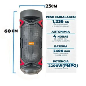 Caixa De Som Bluetooth Portátil Potente Falantes 2x 6,5″ 200W FM LED RGB Festa Viagem Praia Piscina