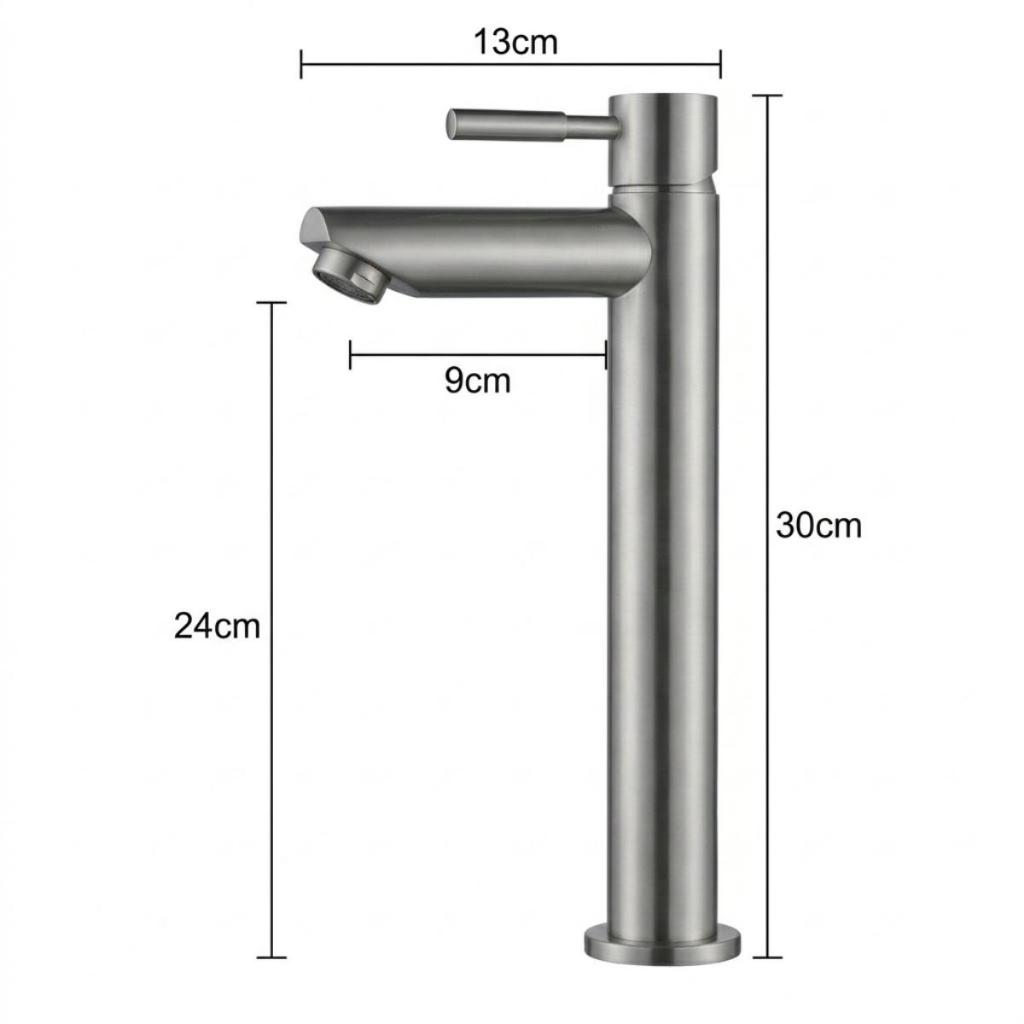 Torneira Banheiro Bancada Bica Alta Luxo Aço Escovado Premium Fosco Inox Metal Aço Escovado Fria