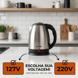 Chaleira Elétrica Inox 2 Litros 1500W – 127V ou 220V | Jarra Elétrica para Café, Chá e Água Quente