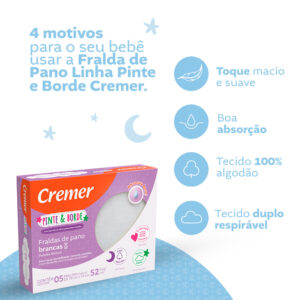 Fralda de Pano Pinte e Borde Branca 5 unidades- Cremer