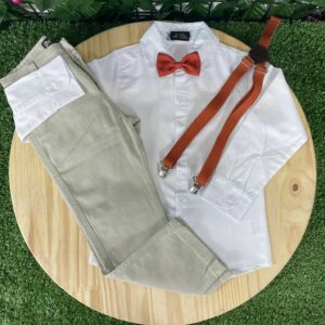 Calça Nude Camisa Branca Gravata Suspensório Terracota Batizado Pajem Casamento Formatura Menino Infantil Festa