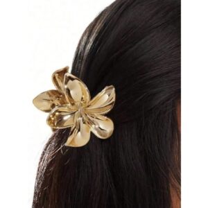 Presilha Piranha De Flor De Hibisco Havaiana Em Prata e Dourada TamG 8cm