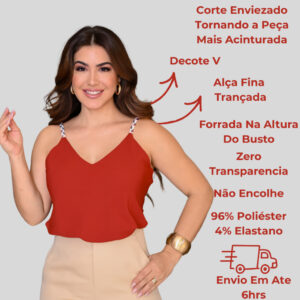 Blusa Alça Blusinha Regata Lisas Cores Elegantes Casual Alça Trançada Decote V Moderna