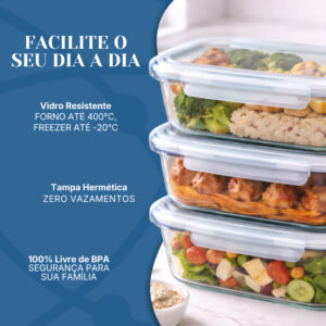 Kit Potes Herméticos Marmita de Vidro 630ml 2 a 10 Unidades – Kits Casal, Semana, Família e Organização Total