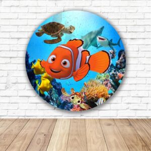 Painel Redondo Tematico Procurando nemo Peixe Palhaça Dory Decoração Festa Menino Aniversaario Menina Cenario Fotografic