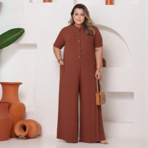Macacão Feminino Largo Plus Size Tamanho Grande Elegante GG 46/48 XG 50/52 EXG 54