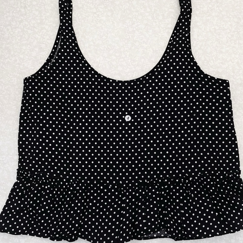 Blusa Feminina Poá Alça Larga Babado Peplum Casual Verão