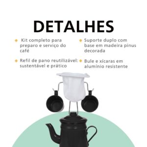 Kit Coador Café Bule Xícaras Color Alumínio Chá Mariquinha Pano