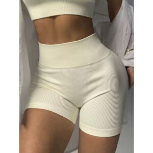 Short Feminino Fitness Canelado Poliamida Grossa Premium Treino Yoga Sem Empina Bumbum