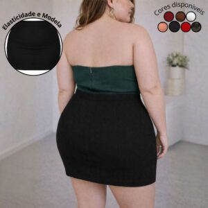 Saia Short Plus Size Bengaline Cintura Alta Modeladora Moda Feminina Confortável Lançamento