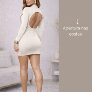 Vestido Manga Longa Gola Alta e Saia com Detalhe  Costas de foraTecido Suplex P ao G1