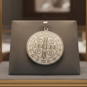 Medalha Pingente São Bento Dupla Face Aço Cirúrgico Prata