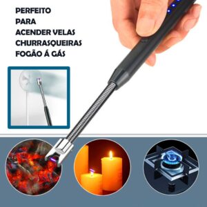 Isqueiro Elétrico Acendedor de Fogão Churrasqueira Vela Original Recarregável USB