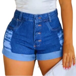 Short Jeans Feminino Cintura Alta Barra Dobrada Sem Lycra Blogueira Tendência 2026