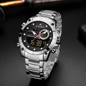 Naviforce Top Marca Men Militar Moda Relógio De Quartzo Relógio De Pulso De Aço À Prova D ‘Água Dual
