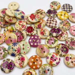 100 Pçs Café Impressão Flores Botões De Madeira Redondos Costura Scrapbook Para Roupas Artesanato Handwork DIY 15mm WB84
