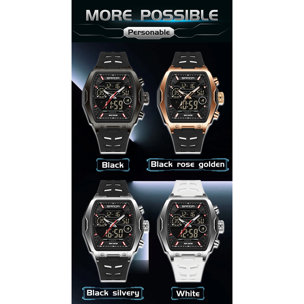 SANDA 6235 Relógios Para Homem Novos Esportes Barril De Vinho Relógio Despertador Função Temporizador Luminoso De Pulso