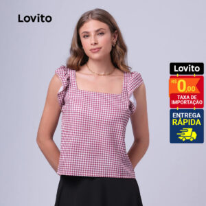Lovito Regata Feminina Casual Estampa Xadrez LB394BRL423