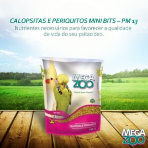 Ração Extrusada Megazoo Pm13 e Gold Mix de Sementes Reino das Aves Calopsita Agapornis Periquitos