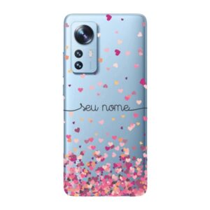 Capinha para Xiaomi Mi 12 Lite Anti Impacto Personalizada – Chuva de corações rosa com nome
