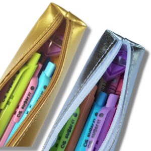 Estojo tubinho Metálico Prata Dourado fino pequeno feminino