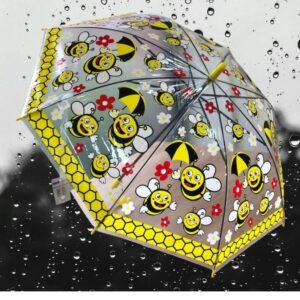 Guarda Chuva Infantil  50 cm Automático Transparente Com Personagens e Apito